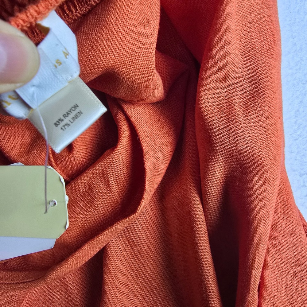Monteau Los Angeles NWT Orange Strapless Linen Blend Wide Leg Belted Jumpsuit M - Picture 6 of 12
